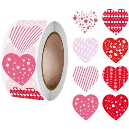 ING 500 stykker røde hjerteklistermærker på rulle til Valentinsdag festdekoration, bryllup, fødselsdag, kærlighedspynt, gaveindpakning og 