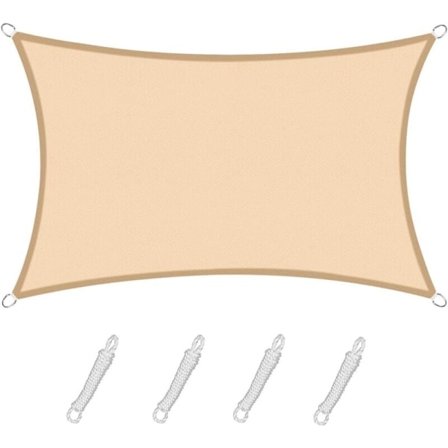 Suorakulmainen neliömäinen varjopurje 4x5m Väri Sable, Vedenpitävä kangas 95% UV-säteilyltä suojaava, Ulkotiloihin, Puutarhaan ja Terassille, Uima-
