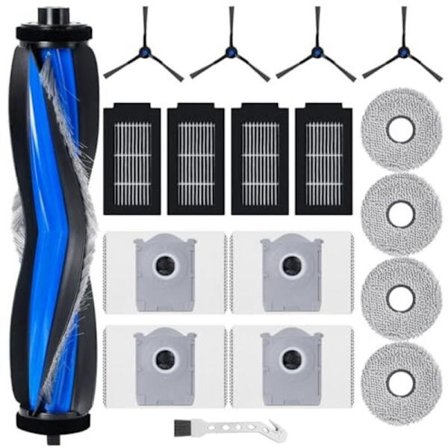 Ecovacs Deebot T50 Omni T50 Pro Omni Udskiftningssæt 1 Rullebørste 4 Filtre 4 Mopper 4 Støvposer 4 Sidebørster Kompatibel med Ecovacs