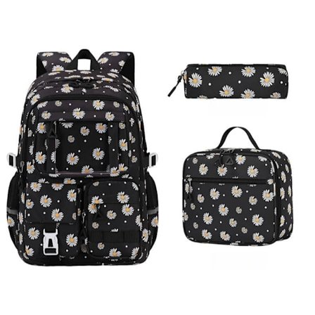 Skolesekk Ryggsekk for Jenter 3-delt Sett med Matboks og Kawaii Design