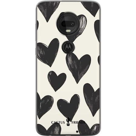 Kompatibel Mobilcover til Motorola Motorola Moto G7 Cactus and Friends - Bold Black Love Pattern