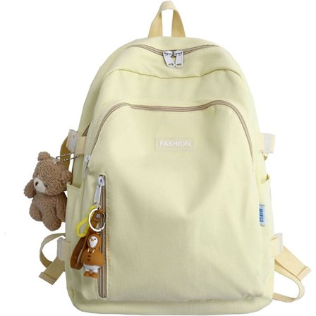 Æstetisk rygsæk til kvinder, let og enkel rejsetaske til kvinder, rygsæk til unge på college og gymnasium, med Kawai-vedhæng (gul)