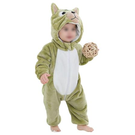 Baby Söt Långärmad Hooded Jumpsuit Animal Print Fleece Romper