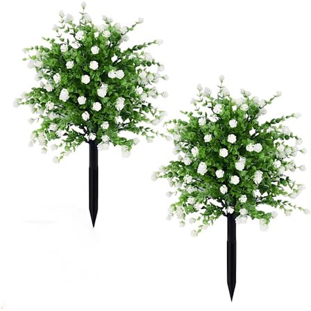 2-pak Kunstige Kamelia & Eukalyptus Potteplanter med Jordspyd, Realistisk Udendørs Grønt Dekor til Have, Terrasse - Vejrbestandig