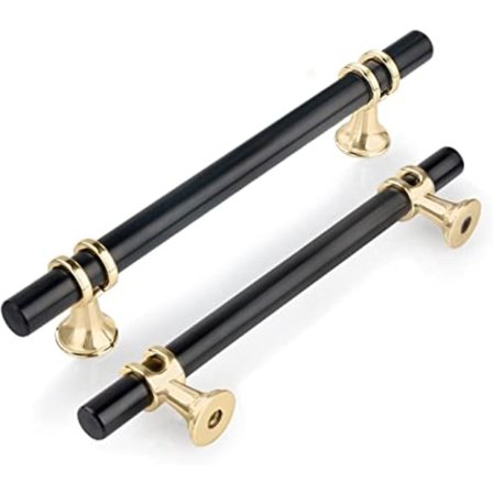 2 stk. 96 mm kjøkkenskaphåndtak (sort gull), skapdør T-håndtak