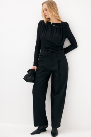 NA-KD Twill-Hose mit langem Rohr - Hosen - Schwarz - EU 36