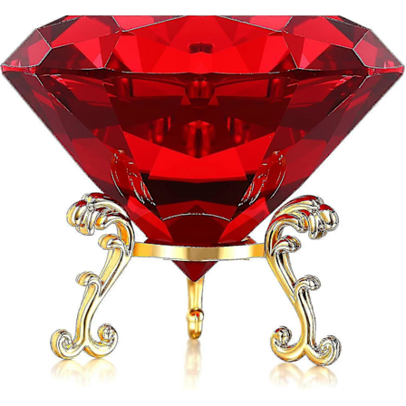 80 mm (3,1 tommer) Diamantkrystal Papirvægt Stor Diamantformet Med Stand Juveler Krystal Hjem Bryllupsdekoration Bordpynt (rød)
