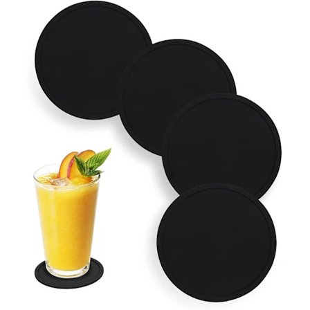 4-pakning, Svarte Underlag for Drikker Sklisikre Gjenbrukbare Drikkeunderlag, Sklisikre Koppunderlag Silikonunderlag Passer Sofabord Skrivebord Dr...