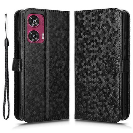 Stativfodral med prickmönster, kortfack och läderöverdrag för Motorola Edge 50 Fusion 5G