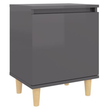 Vidaxl Sängbord Med Ben I Massivt Trä Grå Högglans 40x30x50 Cm Grå