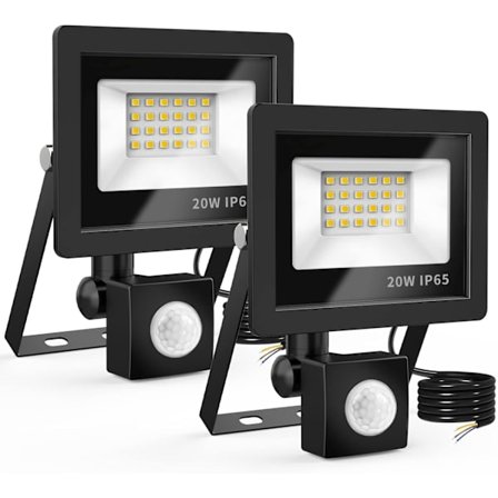 Utomhus LED-strålkastare med rörelsesensor 20W, 24 LED-strålkastare IP65 Vattentät utomhusbelysning 6500K 220v Spotlight (2-pack)