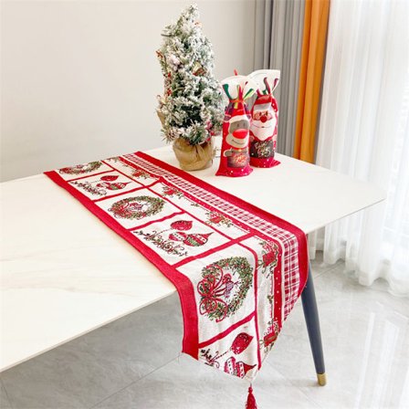 Broderet julebordløber, rød guirlande gaveelement Chri