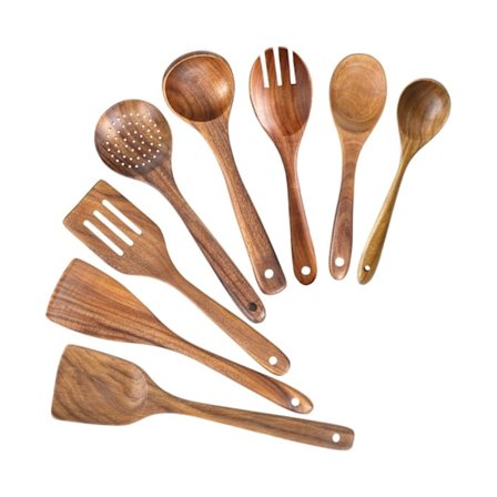 Tresleiv for matlaging, Non-stick kjøkkenredskapssett, Tresleiv for matlaging, Ikke-ripende naturlige teaktreredskaper for matlaging (Teak 8