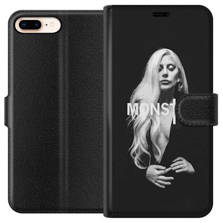 Kompatibelt Plånboksfodral till Apple Apple iPhone 7 Plus Lady Gaga Monster svartvit porträtt Gaga MONSTER text ikonisk design