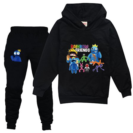 Rainbow Friends Roblox Hoodies for Boys and Girls - Treningssett Topper + Bukser Yz Svart