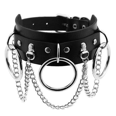 Läder Choker Metall Ring Kedja Halsband, Justerbar Punk Krage Kedja, Sexig Mjuk Pu Läder Choker Halsband - Svart