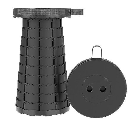 Kannettava teleskooppijakkara, taitettava ulkojakkara retkeilyyn, vaellukseen, grilliin, musta