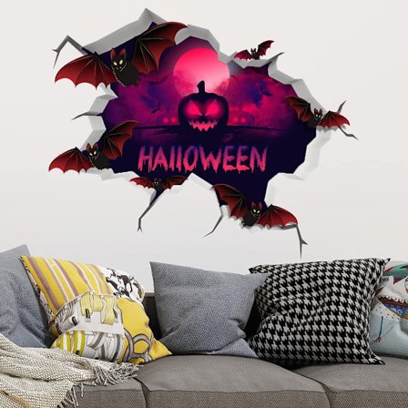 Halloween dekorasjon, 3D Halloween Veggdekor, Gresskar Flaggermus Halloween Veggklistremerker Re
