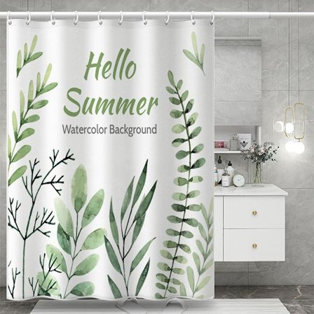 1 st duschdraperi med grönt växtmönster, mögelbeständig, vattentät duschdraperi, 180 x 180 cm