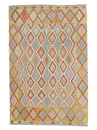 Hand Woven Kilim Afghan Old Style Rug 203X294 Brown/Dark Yellow