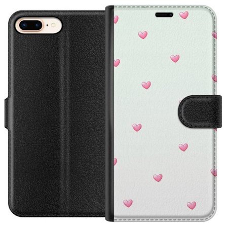 Kompatibelt Lommeboketui til Apple Apple iPhone 8 Plus Minimalistiskt mønster med rosa hjerter på lys bakgrunn, søtt og enkelt design for mobildeks