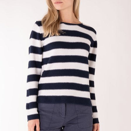 Crew-Pullover Marine Classics Classic Striped Crew White / Navy, Damen, XX-Large - Boot