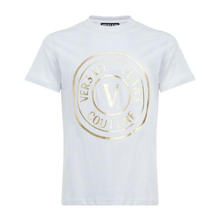 Versace Jeans Couture, T-Shirt with logo Wit, Heren, Maat:S,Katoen,print