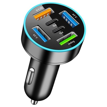 Multiport Hurtig Bilopladningsløsning Bil Hurtigopladningsadapter med LED-lys