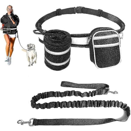 Håndfri Hundeleash Gåbælte Talje 2 Godbidlommer Pose