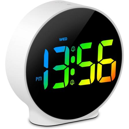 Pieni digitaalinen herätyskello LED-pöytämatkaelektroninen kello Kaksi hälytystä torkku himmennettävä päiväsarja 12/24H viikkonäyttö 4 tuumaa