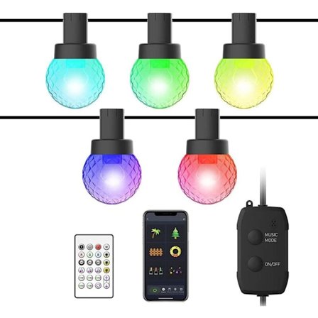 Julelys Multicolor Lyslenke, LED Lyslenke med Fjernkontroll APP-kontroll, Synkroniser til Musikkrytme/Timerfunksjon for Jul