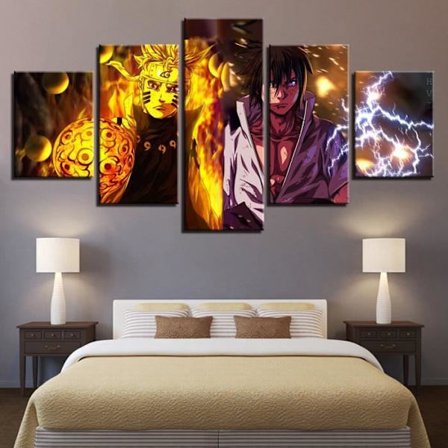 LB20267 Vægkunst fotos dekoration til hjemmet stue 5 dele Naruto og Sasuke malerier HD tryk Anime karakterer plakat ramme
