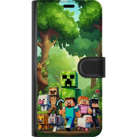 Kompatibel Tegnebogsetui til Samsung Galaxy A16 5G Klodset pixeleret spilverden med grønne figurer og dyr i frodig skovmiljø