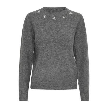 Ichi Round-neck Strik Grå, Dame Striktrøjer, Størrelse: XL