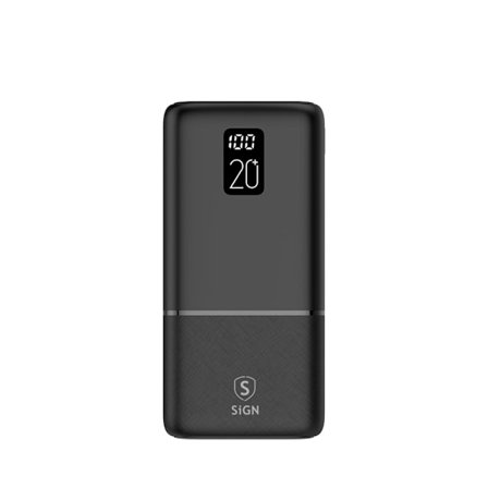 Ekstremt kraftfuld Q.C Powerbank 20.000mAh, 2,1A - Sort