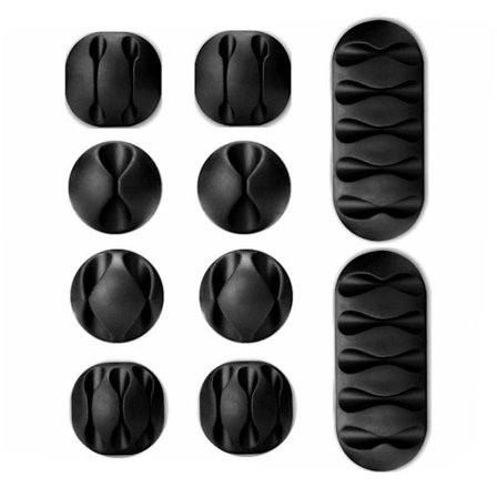 Pakke med 10 holdbare kabelklips, skrivebordskabelholder og deksel,