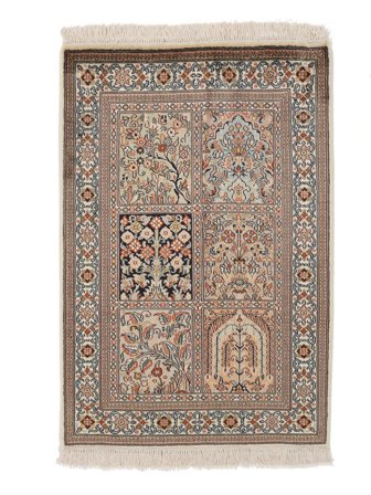64X95 Tapis D'orient Cachemire Pure Soie Marron/Beige (Soie, Inde)