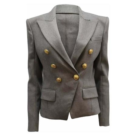 Balmain Pre-owned, Fitted Double Breasted Blazer Grijs, Dames, Maat:L