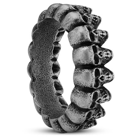 Aspero | Bague avec crânes en acier inoxydable gris 8 mm pour hommes - Bagues "têtes de mort"