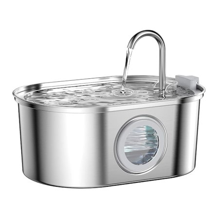 Automatisk fontæne (Y-17) til kæledyr, 3,2L oval i rustfrit stål med vandstandsvindue