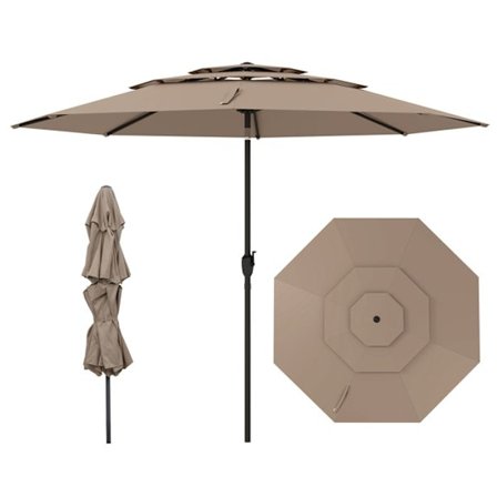 Ventileret Terrasse Parasol i 300 cm - COSTWAY - Knap-Justerbar Lutning - Svinghåndtag - 8 Robust Spiler - Marr