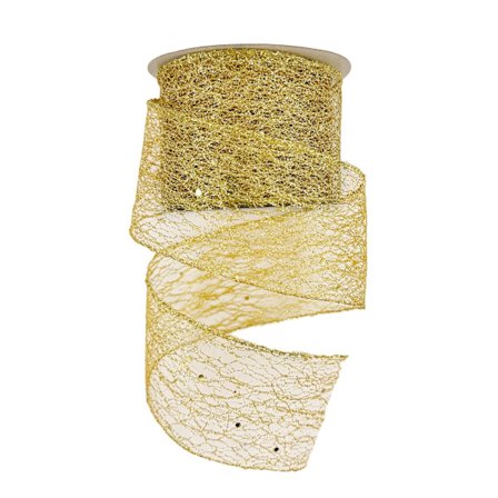 Julband, 6,35 cm 9 meter glitter meshband, metallband för julgransdekoration, stor rosett, presentinslagning, girlang (guld)