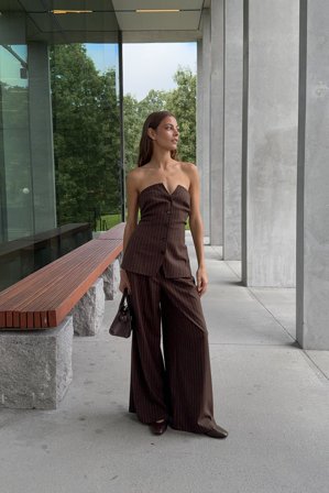 NA-KD High Waist Pants - Stribede bukser - Brun,Stripe - EU 38