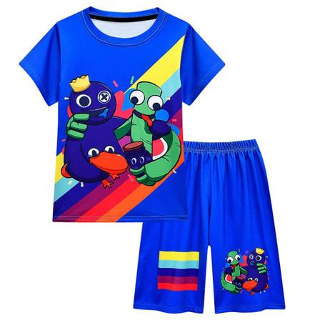 Roblox Rainbow Friends Barnedrakter for Barn Sommer Korte Ermer Topper T-skjorte Bukser Sett 9-14 År Blue 13-14Y