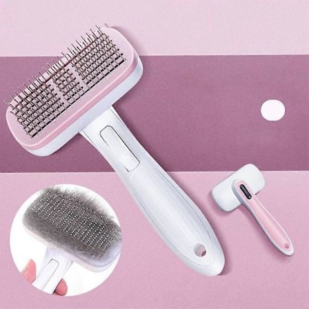 Rosa Färgad Hund Kattborste, Självrengörande Borste för Dött Hår för Katt Hund, Effektiv Borttagning av Upp Till 95%