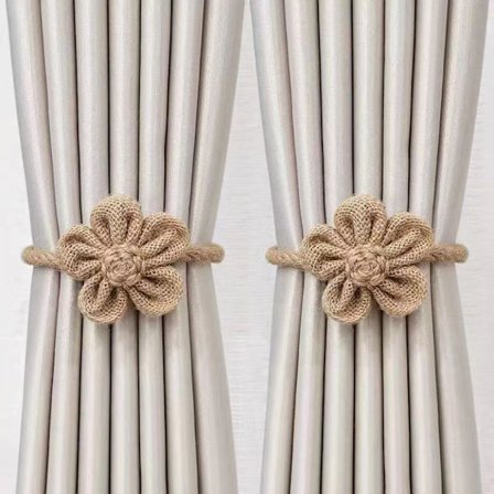 Gardinkappe med magnetisk ring, 2 stk kamelfarget lin