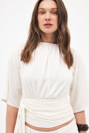 NA-KD Marked Waist Tie Top - Tank tops - Råhvid - XS