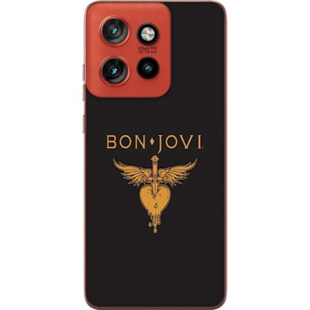 Kompatibelt Mobilskal till Motorola Edge 50 Neo Ikonisk musikillustration med bevingat hjärta och dolk i guldtoner på mörk bakgrund, kraftfull och