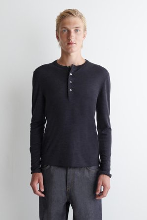 COS Men's Wool-Blend Henley Top in Blue