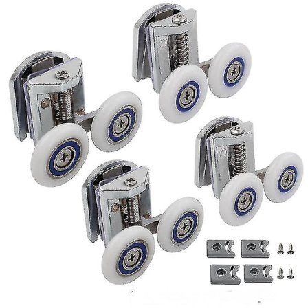 Sett med 4 doble ruller for skyvedør til dusj, 26 mm diameter